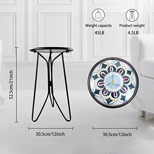 LIFFY Outdoor Side Table12 Indoor Small Round Glass Tabletop Accent Table with Metal Frame Home Decorative Plant Stand End Table Outside for Patio Garden Yard Kitchen Porch - Image 3