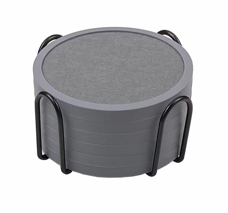 Absorbent coasters for Drinks with Holder - 6packs  Silicone coasters with Soft Felt Insert (43 inch coasters with 45 inch Holder  grey)