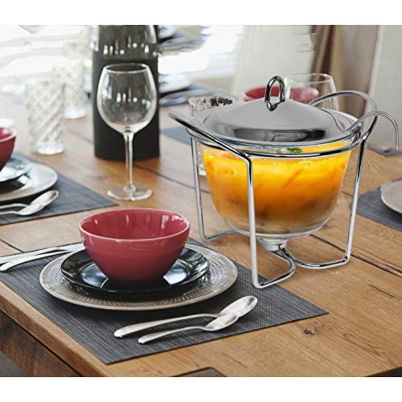 Stainless Steel with Glass Dish Buffet Server Food Warmer Chafing with Ladle for Soup 4-Quart Capacity Stainless Steel Server and Ladle, European Oven to Table Glass - Image 5