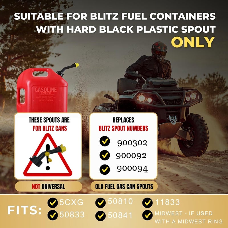 Mr. Yellow Cap Gas Can Spout Replacement Old Style For 𝐎𝐥𝐝 𝐒𝐭𝐲𝐥𝐞 𝐁𝐥𝐢𝐭𝐳 𝐂𝐨𝐧𝐭𝐚𝐢𝐧𝐞𝐫𝐬 𝐎𝐍𝐋𝐘 - 4 Can Nozzle Replacement, 4 Thread Rings, 4 Gas Caps, & 4 Gas Vents - Image 3