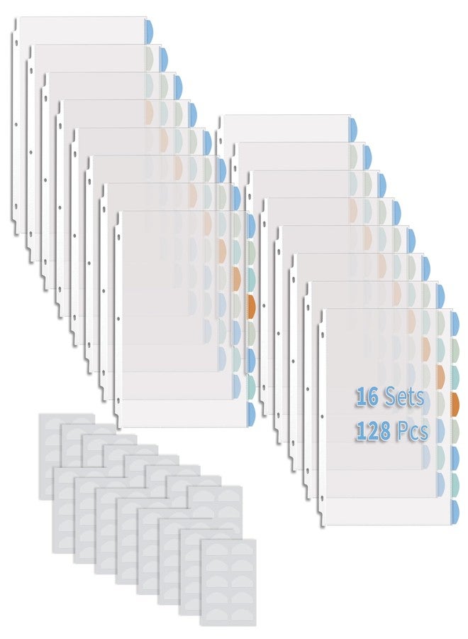 Binditek 128 Pcs/16 Set Clear Sheet Protectors with 8 Tabs, Heavy-Duty Binder Sheet Protectors for 3 Ring Binder Letter Size, Multicolor Tabs, 8.5 x 11 Inches, Polypropylene, Acid-Free - Image 1