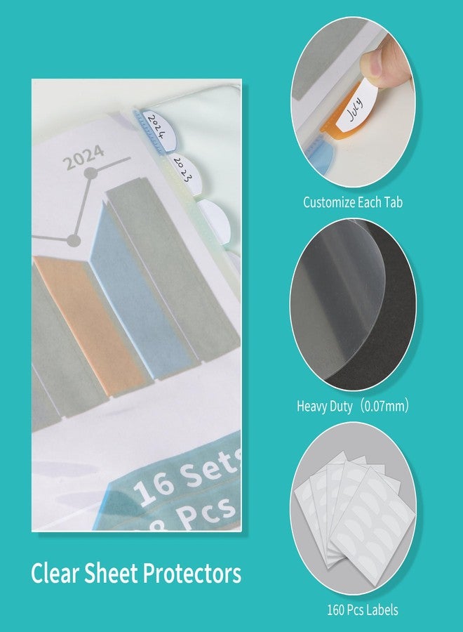 Binditek 128 Pcs/16 Set Clear Sheet Protectors with 8 Tabs, Heavy-Duty Binder Sheet Protectors for 3 Ring Binder Letter Size, Multicolor Tabs, 8.5 x 11 Inches, Polypropylene, Acid-Free - Image 5