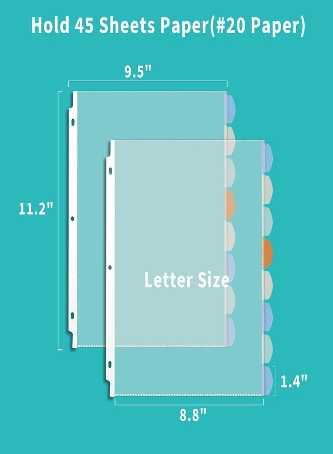 Binditek 128 Pcs/16 Set Clear Sheet Protectors with 8 Tabs, Heavy-Duty Binder Sheet Protectors for 3 Ring Binder Letter Size, Multicolor Tabs, 8.5 x 11 Inches, Polypropylene, Acid-Free - Image 2