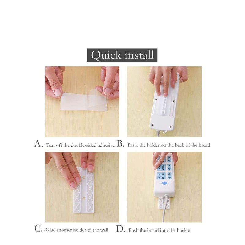 SOLARAE 2 Pack Power Strip Holder, Surge Protector Fixator, Wall Mount Cable Management System, Self Adhesive Punch Free for Remote Control Router Computer Kitchen Home and Office - Image 2