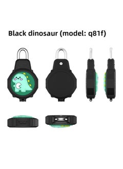 For Apple For Apple Airtag Tracker Wire Security Lock PC Set Waterproof Protective Case Cartoon Cute-Color:Black Dinosaur (Q81F)