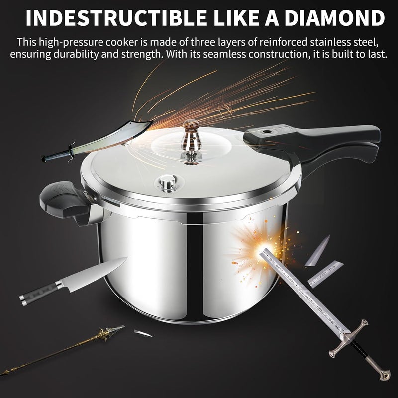 Peterboo Stainless Steel Pressure Cooker 10 Quart, Induction Stove Top Pressure Cooker with Pressure Indicator Safeguard Devices, Compatible with Gas & Induction Cooker - Image 3
