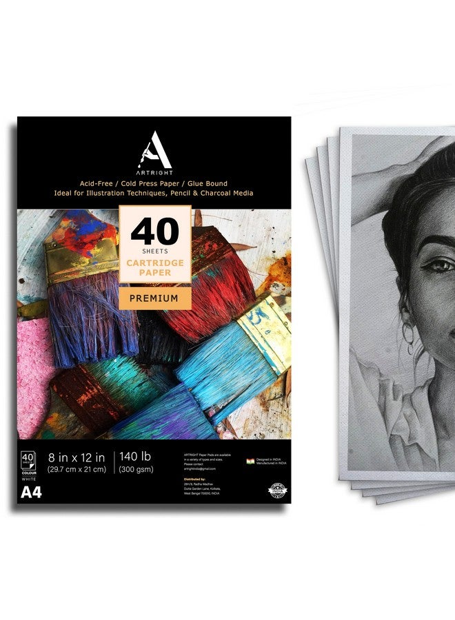 ArtRight ArtRight Artists' Sketching Paper (A4 Pack of 40 Sheets, 300 GSM); Handmade Cartridge Mixed Media Sheets of 300GSM for Pencil, Charcoal and Ink Media - Image 1