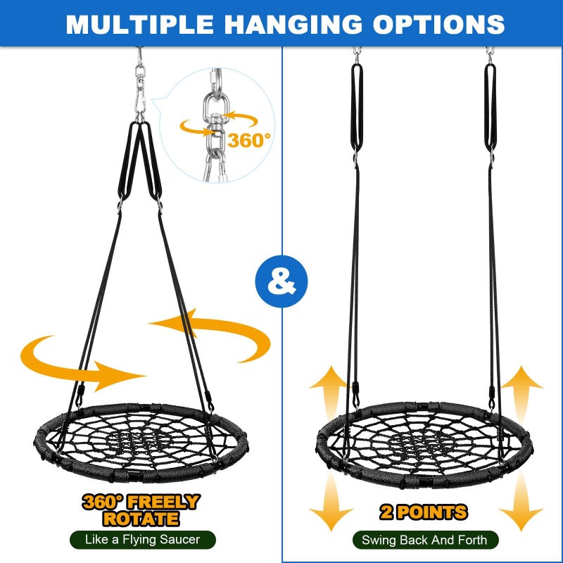 Odoland Spider Web Tree Swing for Kids and Adult, Outdoor Saucer Net Round Swing with Steel Frame and 2 Hanging Straps and Turnbuckle - 43in Large Platform for Backyard Park Travel - Image 4