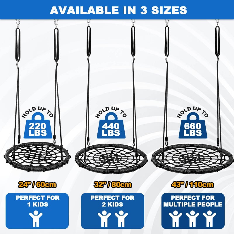 Odoland Spider Web Tree Swing for Kids and Adult, Outdoor Saucer Net Round Swing with Steel Frame and 2 Hanging Straps and Turnbuckle - 43in Large Platform for Backyard Park Travel - Image 2