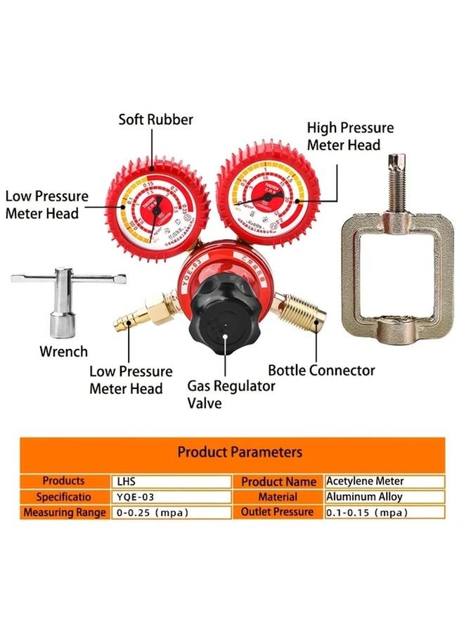 14018 Acetylene Regulator Red Pressure Gauge 0 0 25 MPA Adjustable Knob - Image 1