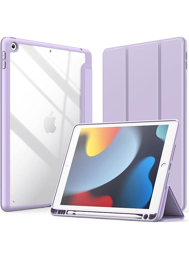 Jetech حافظة لجهاز iPad مقاس 10.2 بوصة (الجيل التاسع/الثامن/السابع، 2021/2020/2019) مع حامل قلم، غطاء خلفي شفاف شفاف مع حامل رفيع مقاوم للصدمات، إيقاظ/سكون تلقائي (أرجواني فاتح) - Image 1