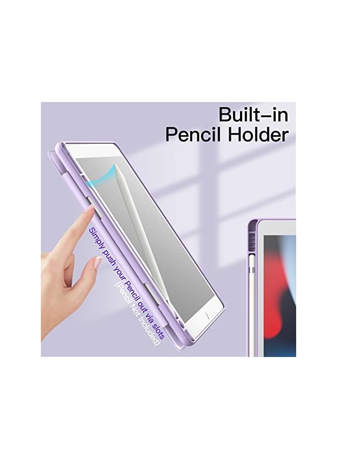 Jetech حافظة لجهاز iPad مقاس 10.2 بوصة (الجيل التاسع/الثامن/السابع، 2021/2020/2019) مع حامل قلم، غطاء خلفي شفاف شفاف مع حامل رفيع مقاوم للصدمات، إيقاظ/سكون تلقائي (أرجواني فاتح) - Image 5