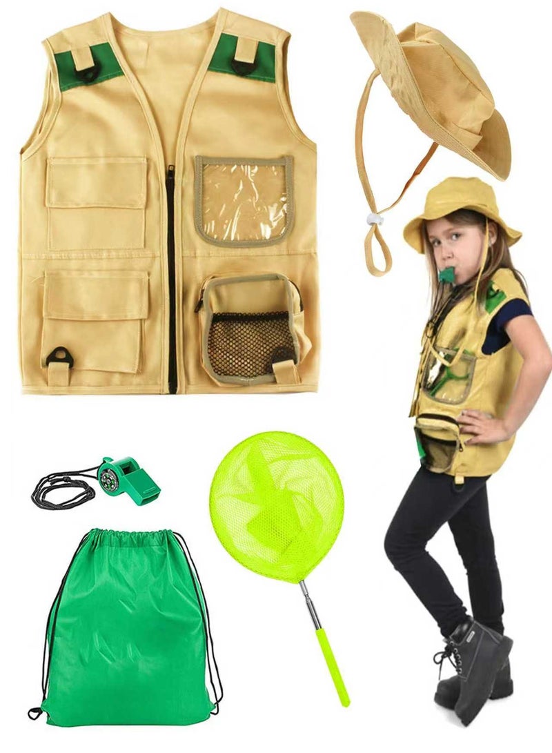 لياوسيسي مجموعة تخييم للأطفال ، طقم أزياء مستكشف خارجي للأولاد والبنات مع سترة سفاري فاخرة قابلة للغسل ومجموعة قبعة للعب الأدوار مع أدوات البحث عن الزبال - Image 1