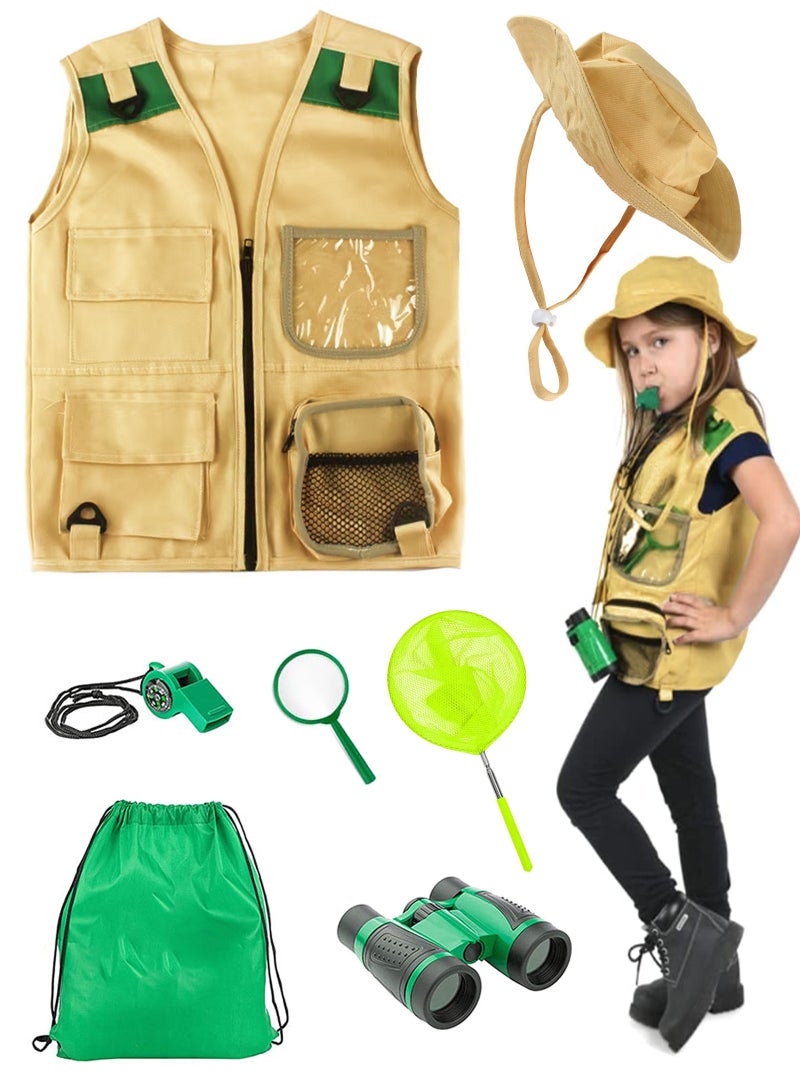 LAIAOCISI Kids Camping Set, Outdoor Explorer Costume Kit for Boys and Girls with Washable Premium Safari Vest and Hat Set Role-Play with Adventure Kit - Image 1
