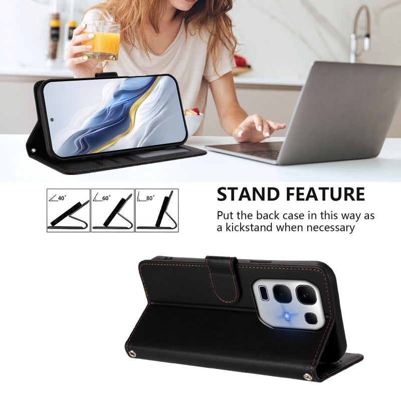 إيروريكس جراب هاتف من الجلد المنقوش على شكل قطة لهاتف Infinix Note 50X 5G مع حزام يد (أسود) - Image 3