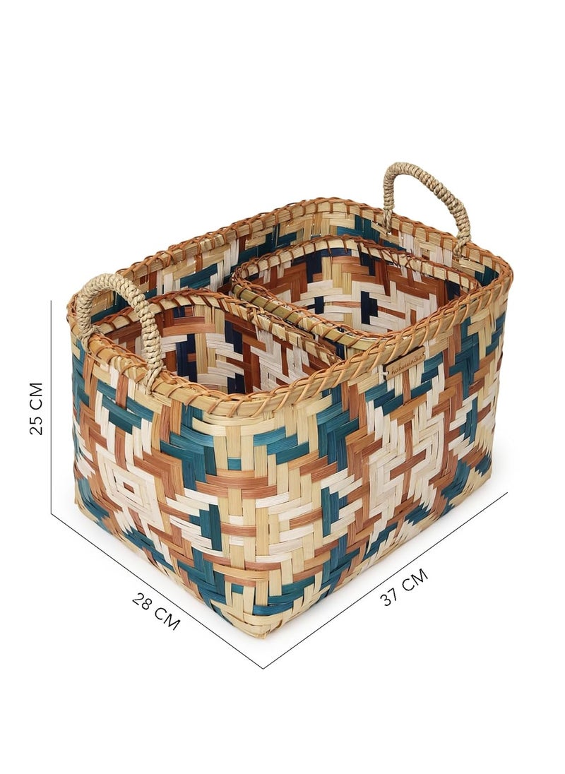 Habere India-All the Cultures Fabricating India Habere IndiaAll The Cultures Fabricating India Storage Basket Organisers Wardrobe Organizer For Storage Basket For Storage Bamboo Basket Organizer Rectangular Set Of 31L 2S  - Image 4
