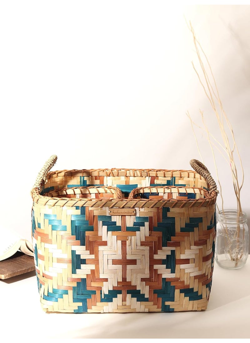 Habere India-All the Cultures Fabricating India Habere IndiaAll The Cultures Fabricating India Storage Basket Organisers Wardrobe Organizer For Storage Basket For Storage Bamboo Basket Organizer Rectangular Set Of 31L 2S  - Image 2