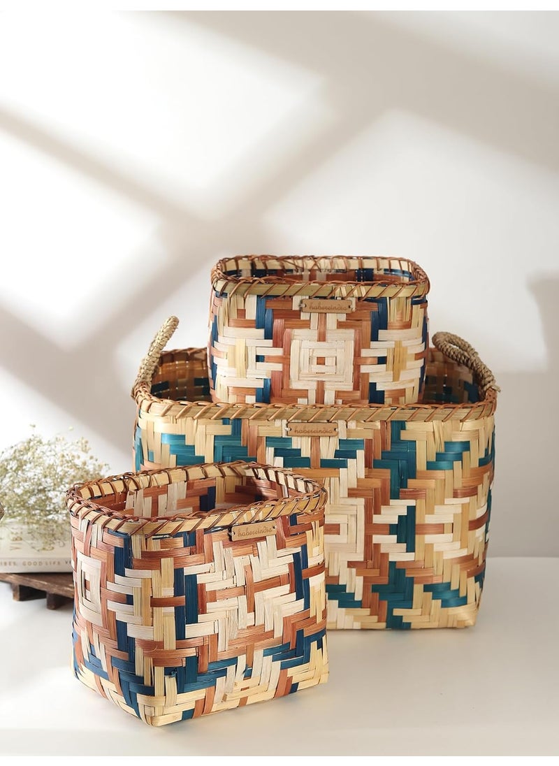 Habere India-All the Cultures Fabricating India Habere IndiaAll The Cultures Fabricating India Storage Basket Organisers Wardrobe Organizer For Storage Basket For Storage Bamboo Basket Organizer Rectangular Set Of 31L 2S  - Image 1