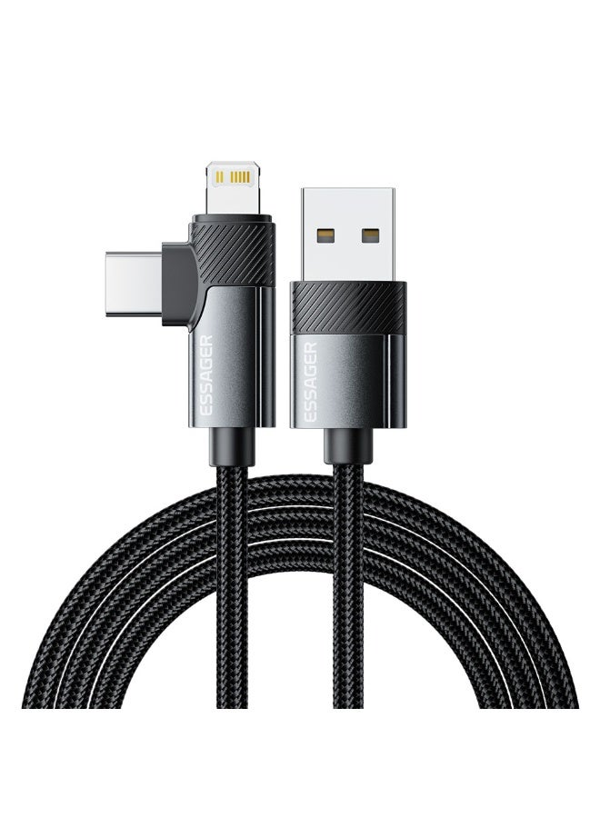 ايساجر كابل Essager 3A USB-A إلى كابل مزدوج (USB-C + Lightning) 65 واط - شحن سريع ومزامنة بيانات - نايلون مضفر 1 متر - Image 2