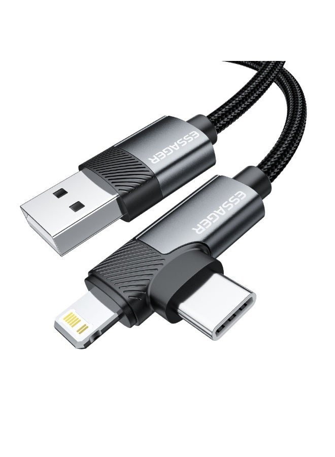 ايساجر كابل Essager 3A USB-A إلى كابل مزدوج (USB-C + Lightning) 65 واط - شحن سريع ومزامنة بيانات - نايلون مضفر 1 متر - Image 3