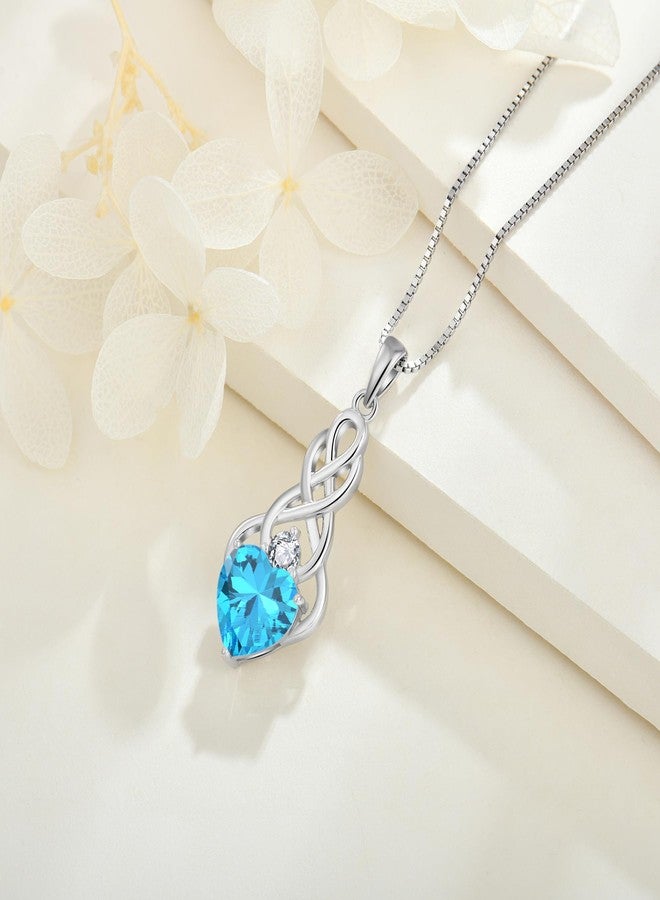 FJ Infinity Celtic Knot Necklace 925 Sterling Silver Heart Aquamarine Necklace March Birthstone Pendant Irish Good Luck Jewelry Gifts for Women - Image 3