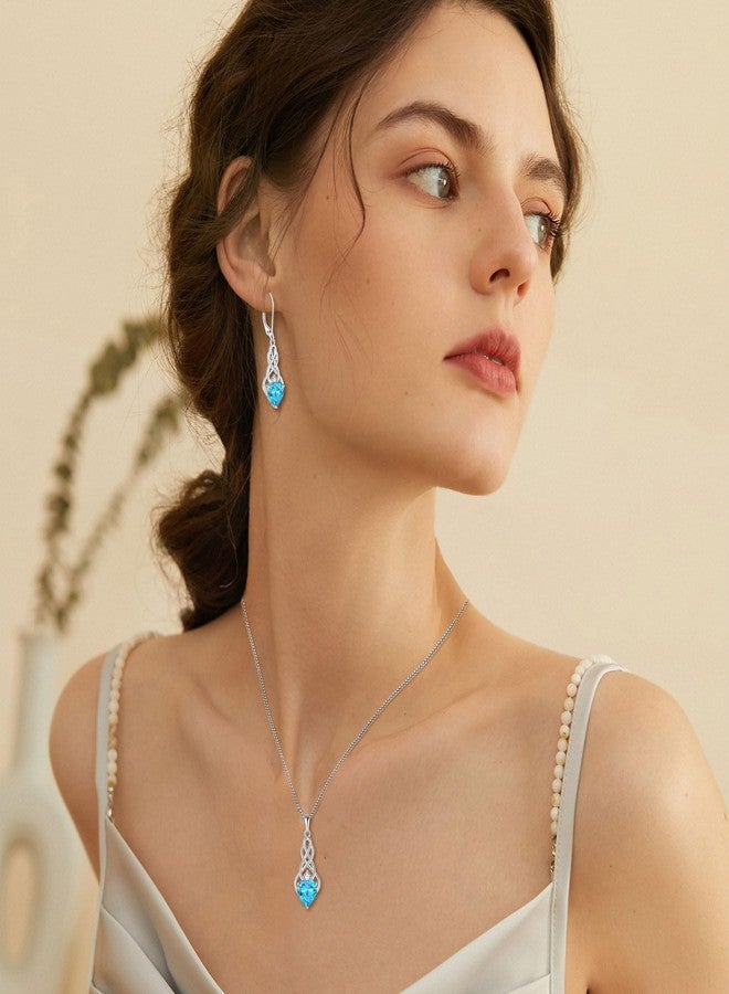 FJ Infinity Celtic Knot Necklace 925 Sterling Silver Heart Aquamarine Necklace March Birthstone Pendant Irish Good Luck Jewelry Gifts for Women - Image 2