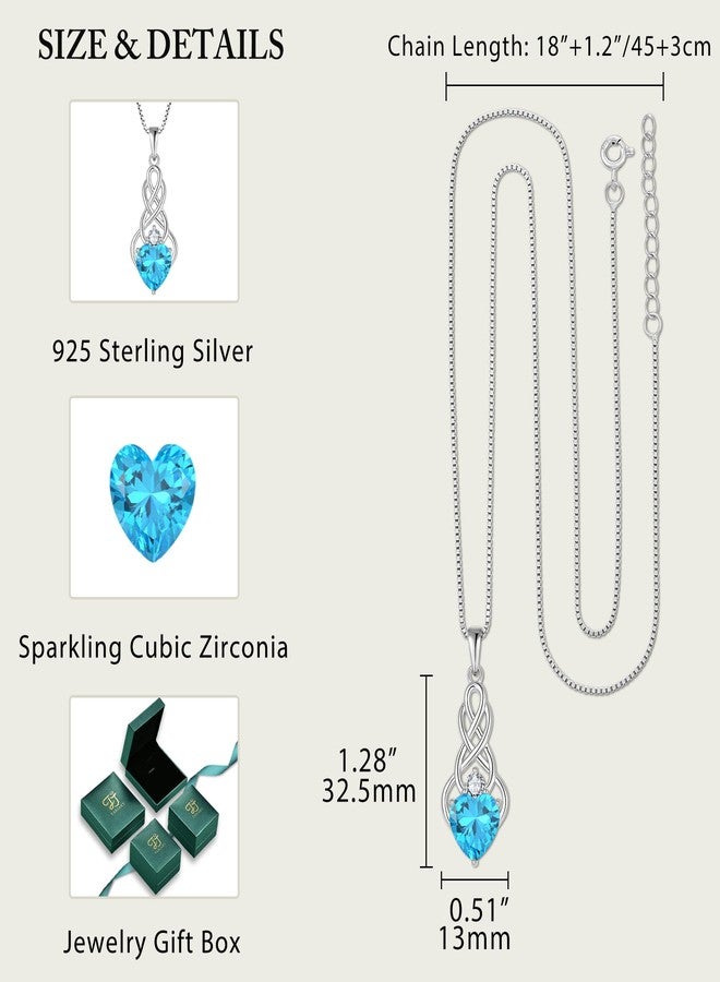FJ Infinity Celtic Knot Necklace 925 Sterling Silver Heart Aquamarine Necklace March Birthstone Pendant Irish Good Luck Jewelry Gifts for Women - Image 5