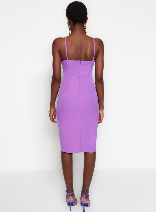 trendyol Purple Bodycon Slit Halter Neck Midi Pencil Skirt Woven Dress - Image 5