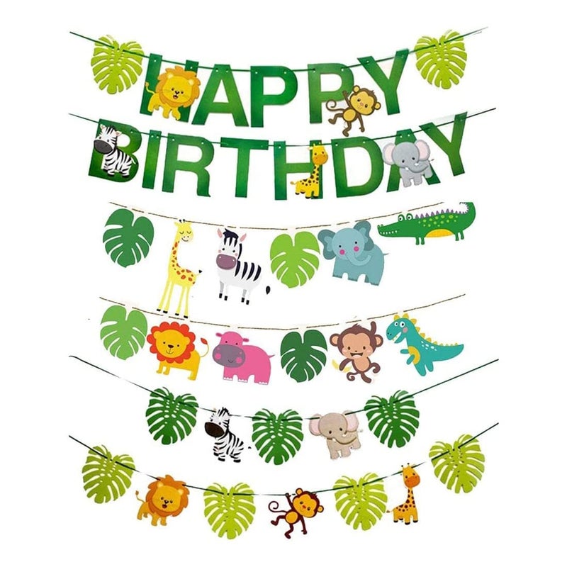 MANGO Kids Jungle Birthday Banner Happy Birthday Banner Green Jungle Animal Banner Jungle Safari Animal Happy Birthday Banner Birthday Party Decoration for Jungle Safari Them Party Baby Shower Supplies - Image 1