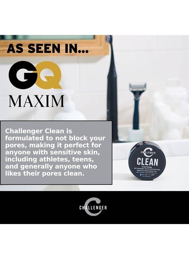 Challenger - Men's Clean Cream Pomade, 1.5 Ounce | Fragrance Free, Non-Comedogenic Hair Styling Product | Medium Firm Hold & Natural Finish | Shine Free, Unscented, Water Based & Travel Friendly - Image 1