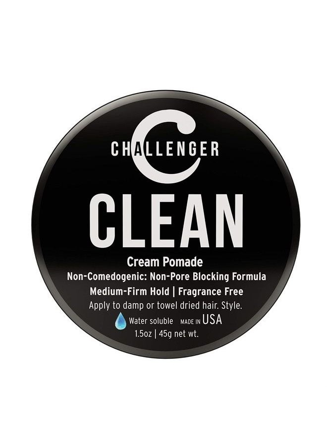 Challenger - Men's Clean Cream Pomade, 1.5 Ounce | Fragrance Free, Non-Comedogenic Hair Styling Product | Medium Firm Hold & Natural Finish | Shine Free, Unscented, Water Based & Travel Friendly - Image 1
