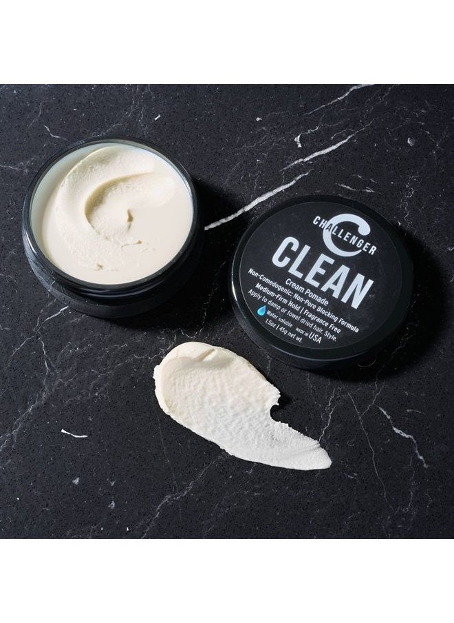 Challenger - Men's Clean Cream Pomade, 1.5 Ounce | Fragrance Free, Non-Comedogenic Hair Styling Product | Medium Firm Hold & Natural Finish | Shine Free, Unscented, Water Based & Travel Friendly - Image 1