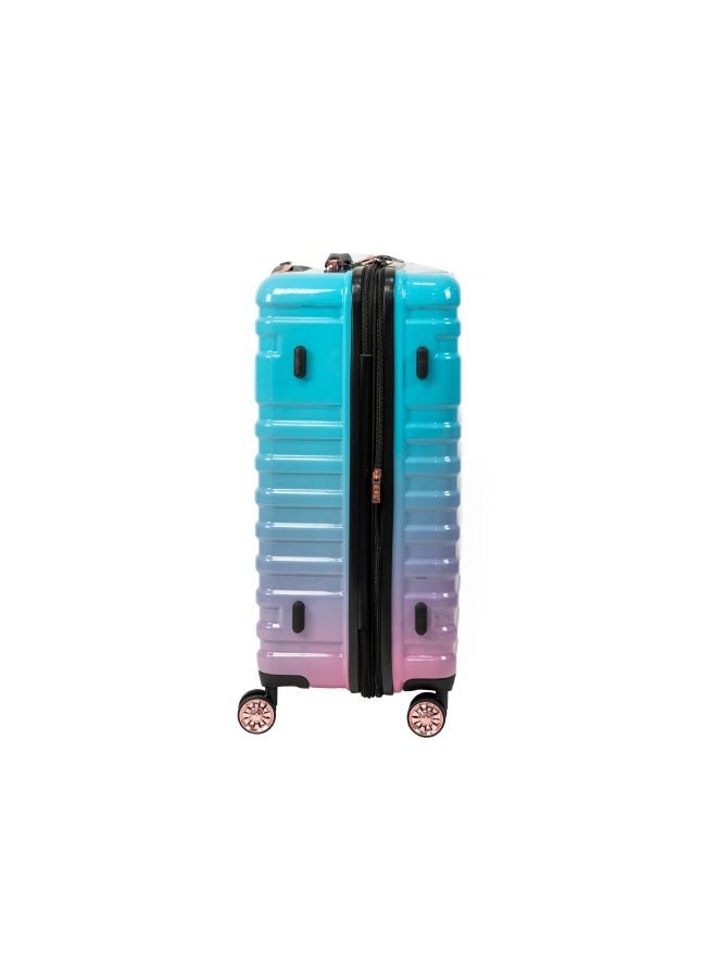 Large Checked Suitcase Hardside Lightweight Polycarbonate Travel Luggage Pink and Blue Gradient 28 inch - Image 3