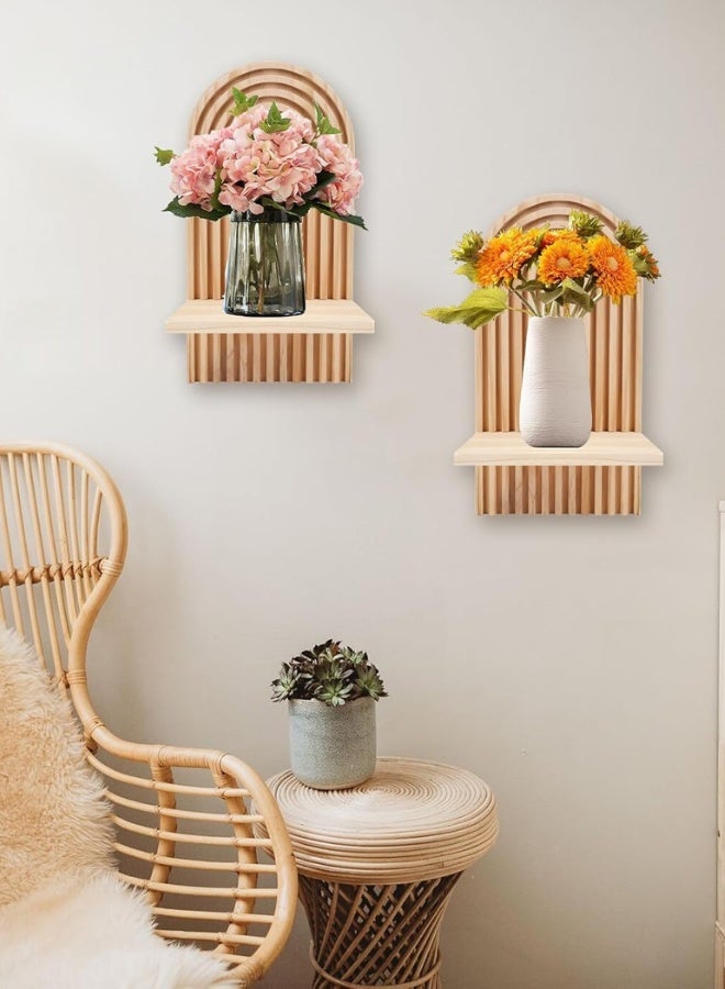 Chase Up 2 Pcs Floating Book Shelves for Wall, Bohemian Hanging Shelf Wall Mount Book Shelf, Wooden Rainbow Wall Shelves for Plants, Books and Vases, Wall Decoration Display - Image 2