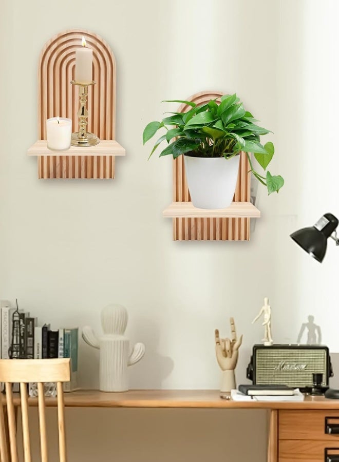 Chase Up 2 Pcs Floating Book Shelves for Wall, Bohemian Hanging Shelf Wall Mount Book Shelf, Wooden Rainbow Wall Shelves for Plants, Books and Vases, Wall Decoration Display - Image 3