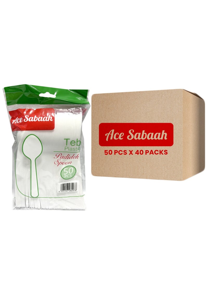 Ace Sabaah White Disposable Spoon 50Pcs X 40 Packs - Image 1