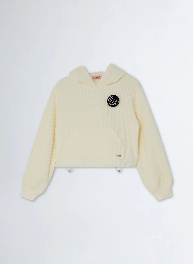 ليو جو Velvet Sweatshirt with Brooch