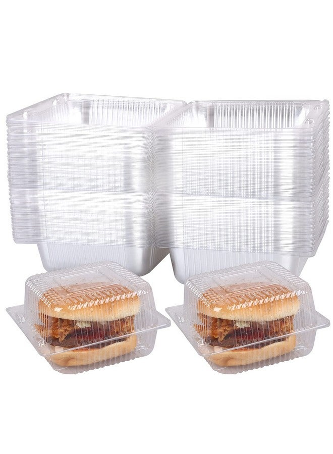 Haomian 100 Pcs 5x5 Inch Clamshell Take Out Tray Take Out Containers Plastic Hinged Food Containers Disposable Takeout Box Transparent Carry Out Container to Go Box for Restaurants Delivery Takeout - Image 1
