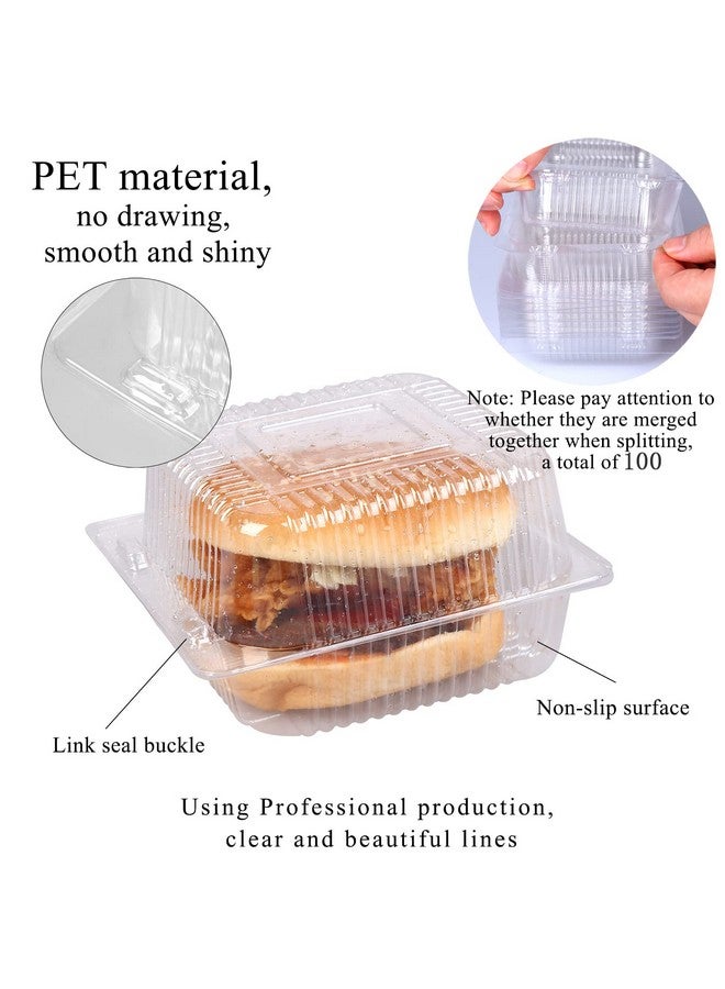 Haomian 100 Pcs 5x5 Inch Clamshell Take Out Tray Take Out Containers Plastic Hinged Food Containers Disposable Takeout Box Transparent Carry Out Container to Go Box for Restaurants Delivery Takeout - Image 3