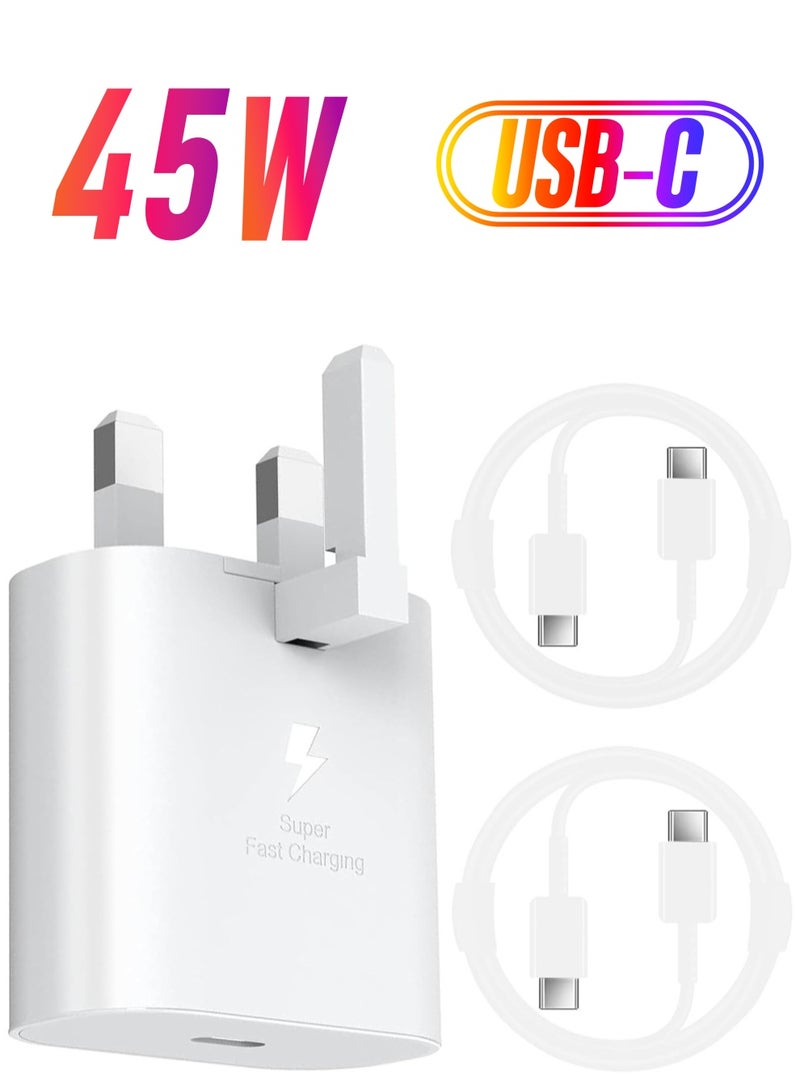 ELTRAZONE For Samsung 45w Fast Charger Type C Samsung Super Fast Charger 45W with 5FT USB-C Cable*2pcs, Android Charger for Samsung Galaxy S23 Ultra/S23/S23+/S22/S22 Ultra/S22+/Note 10/20/S20 (white-2pcs Cable) - Image 1