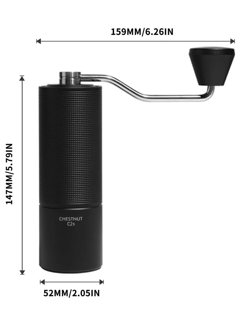 TIMEMORE - TIMEMORE Chestnut C2S Manual Coffee Grinder Stainless Steel S2C Conical Burr Coffee Grinder, Capacity 25g Hand Coffee Bean Grinder, Adjustable Grinder Setting, Double Bearing Positioning (Black) - Image 1