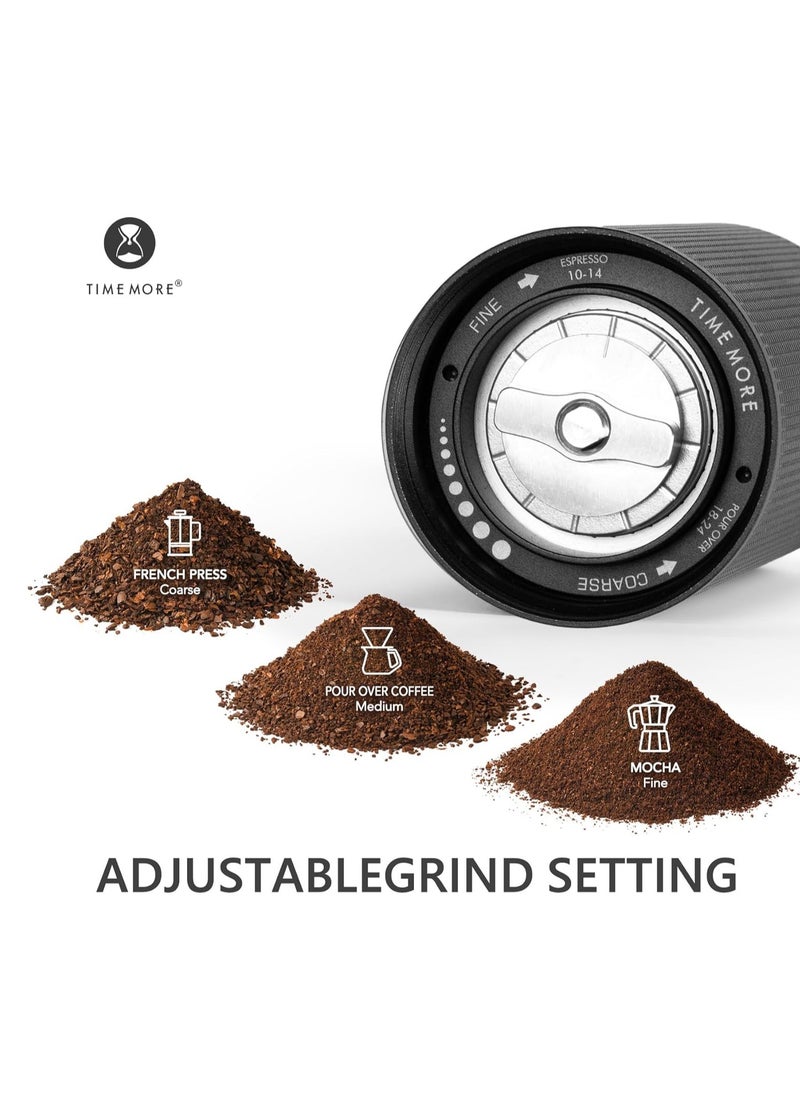 TIMEMORE - TIMEMORE Chestnut C2S Manual Coffee Grinder Stainless Steel S2C Conical Burr Coffee Grinder, Capacity 25g Hand Coffee Bean Grinder, Adjustable Grinder Setting, Double Bearing Positioning (Black) - Image 1