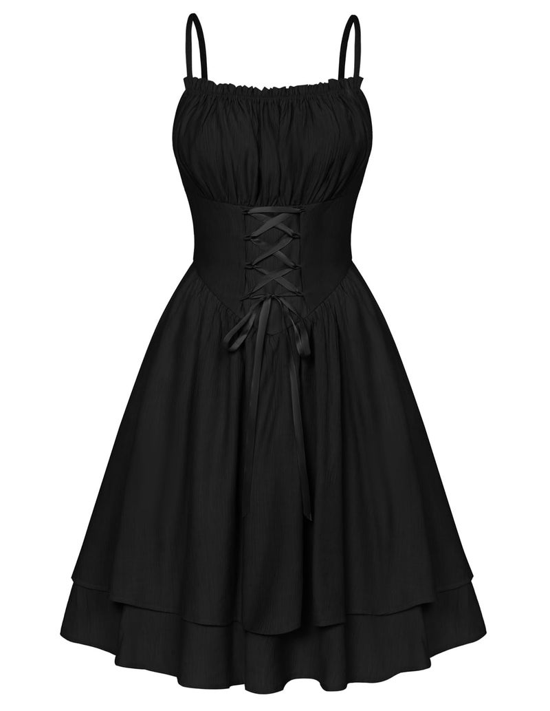 Scarlet Darkness Summer Corset Dress for Women Milkmaid Fairy Dress Coquette Sun Dress Black S - Image 1
