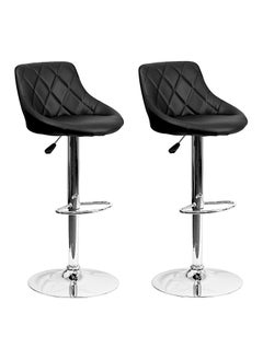 SBF Height Adjustable Bar Stools | Set of 2 PU Leather Swivel Chairs with Backrest and Footrest | Hydraulic Chrome Base for Kitchen & Dining, Black