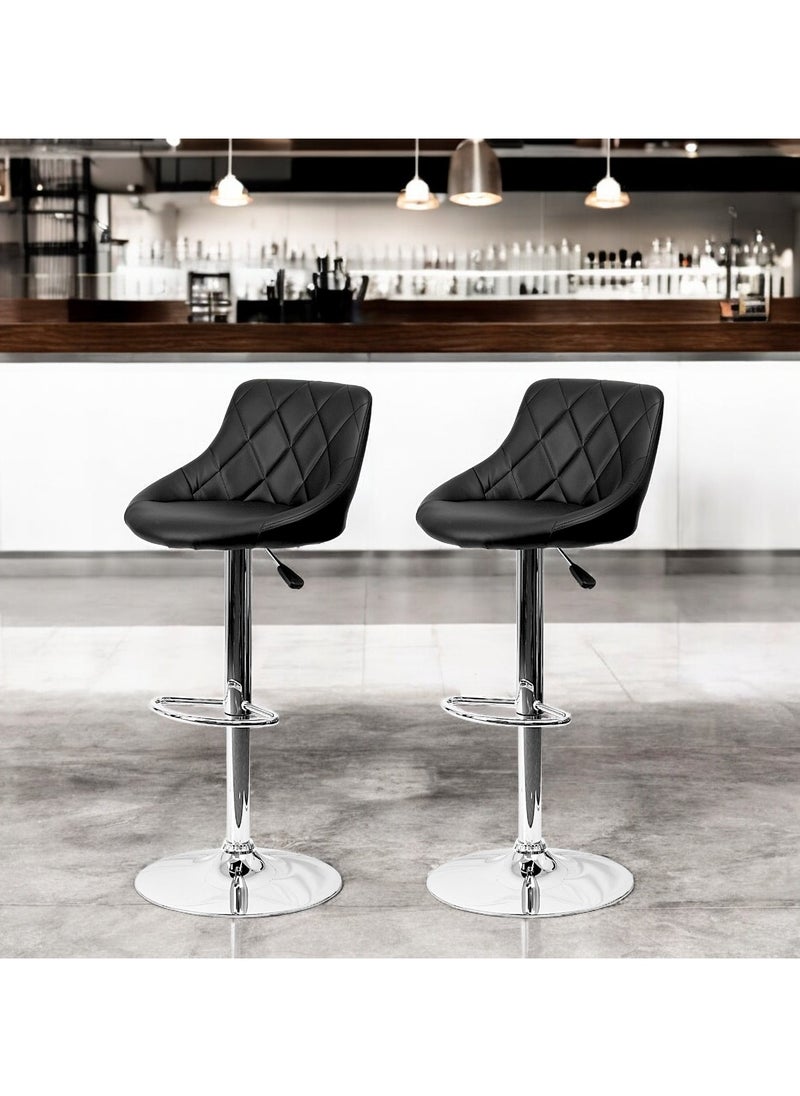 Sabir & Bros Furniture LLC - SBF Height Adjustable Bar Stools | Set of 2 PU Leather Swivel Chairs with Backrest and Footrest | Hydraulic Chrome Base for Kitchen & Dining, Black - Image 1
