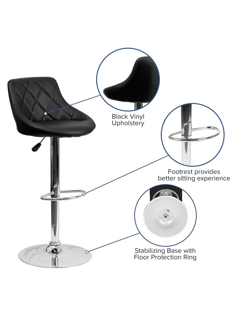 Sabir & Bros Furniture LLC - SBF Height Adjustable Bar Stools | Set of 2 PU Leather Swivel Chairs with Backrest and Footrest | Hydraulic Chrome Base for Kitchen & Dining, Black - Image 1