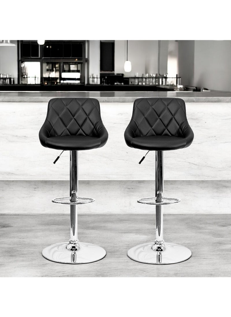 Sabir & Bros Furniture LLC - SBF Height Adjustable Bar Stools | Set of 2 PU Leather Swivel Chairs with Backrest and Footrest | Hydraulic Chrome Base for Kitchen & Dining, Black - Image 1