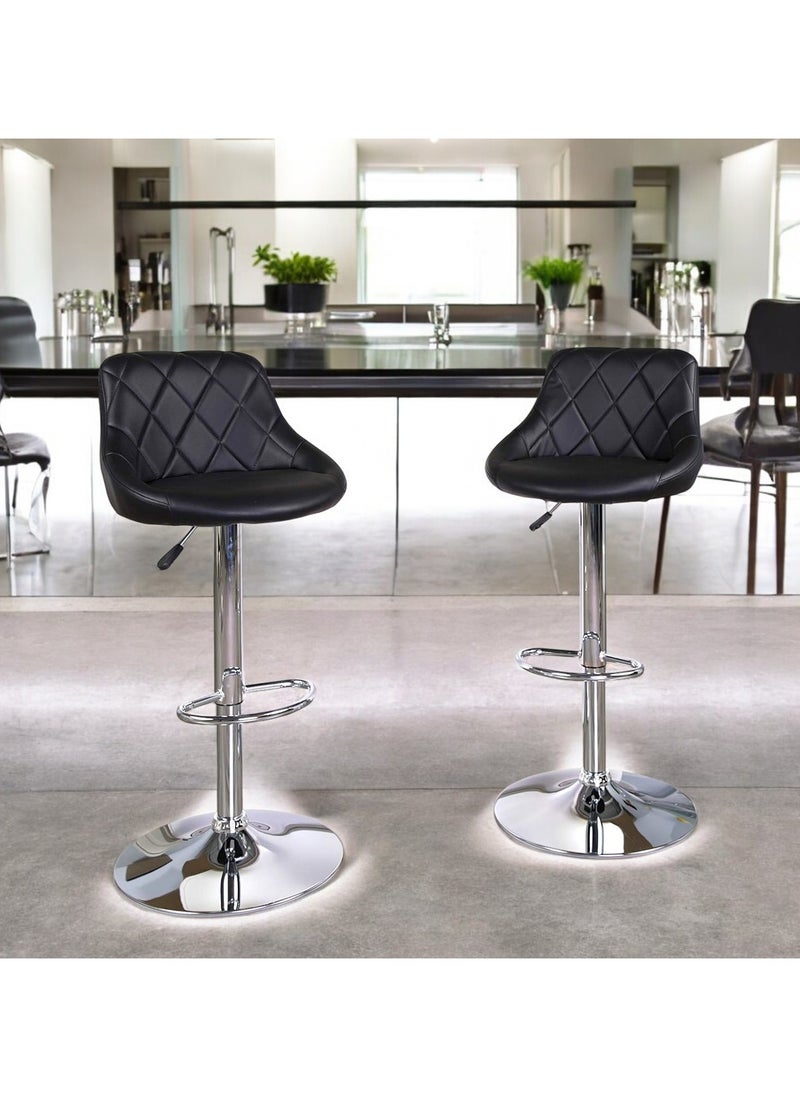 Sabir & Bros Furniture LLC - SBF Height Adjustable Bar Stools | Set of 2 PU Leather Swivel Chairs with Backrest and Footrest | Hydraulic Chrome Base for Kitchen & Dining, Black - Image 1