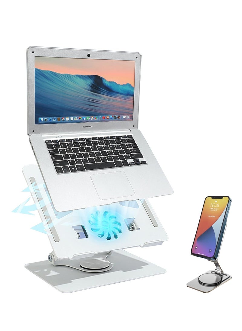 Generic Laptop Cooler with Cell Phone Holder and 360° Rotating Base - Dual Fans, White  - Image 1