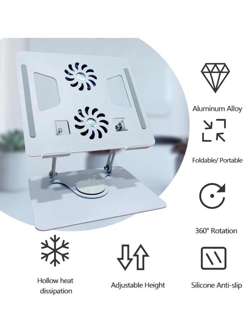 Generic Laptop Cooler with Cell Phone Holder and 360° Rotating Base - Dual Fans, White  - Image 2
